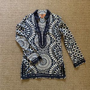 Tory Burch Patterned Tunic - Navy and Cream - 10
